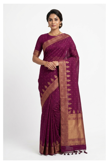 Wine Banarasi Art Silk Wedding Saree