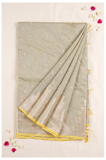 Light Sage Green Cotton Wedding & Party Wear Saree