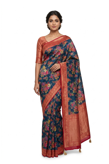 Dark Teal Banarasi Dola Silk Wedding & Party Wear Saree