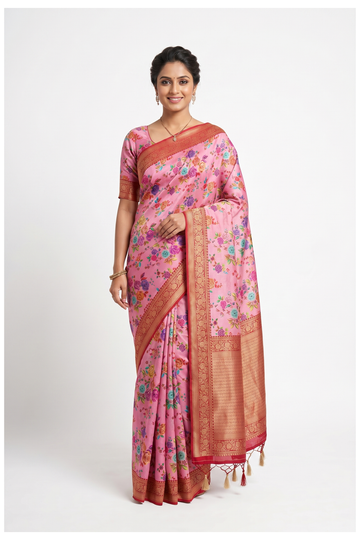 Violet Red  Georgette Art Silk Wedding & Party Wear Saree