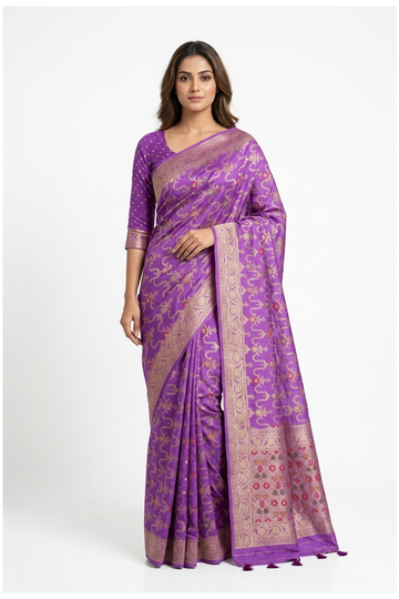 Orchid Purple Banarasi Art Silk Wedding Party Wear Saree