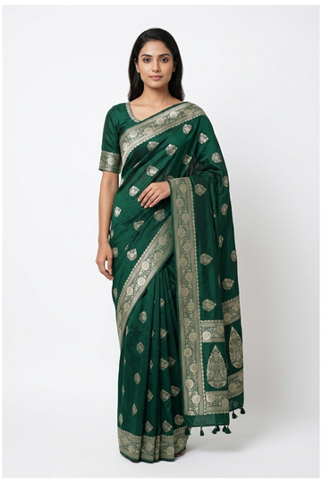 Bottle Green Banarasi Art Silk Saree For Wedding & Party Wear
