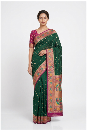 Bottle Green Banarasi Dola Silk Party Wear Saree
