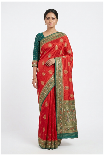 Red Banarasi Art Silk Wedding & Party Wear Saree