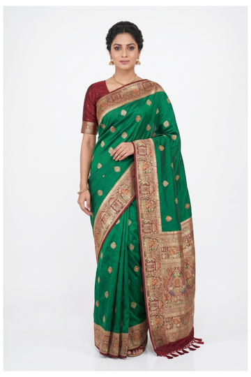Emerald Green Banarasi Art Silk Wedding Party Wear Saree