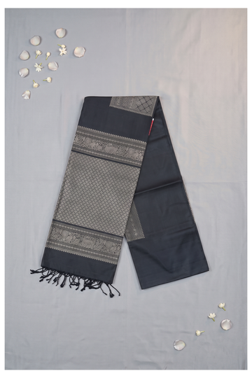Deep Black Banarasi Pure Silk Wedding & Party Wear Saree