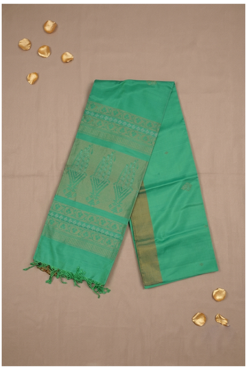 Elegant Sea Green Banarasi Pure Silk Saree With Traditional Floral Woven Pallu