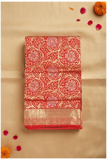 Crimson Red Pure Silk South Silk Wedding & Party Wear Saree