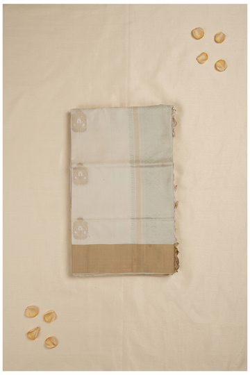 Elegant Ivory Banarasi Pure Silk Saree With Self Zari Woven Border