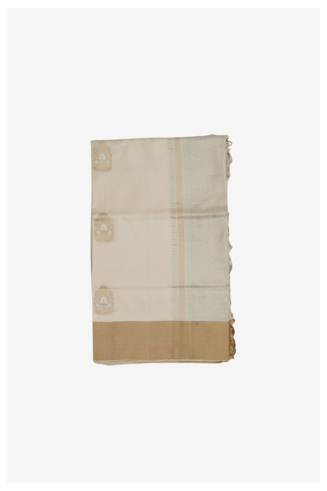 Elegant Ivory Banarasi Pure Silk Saree With Self Zari Woven Border