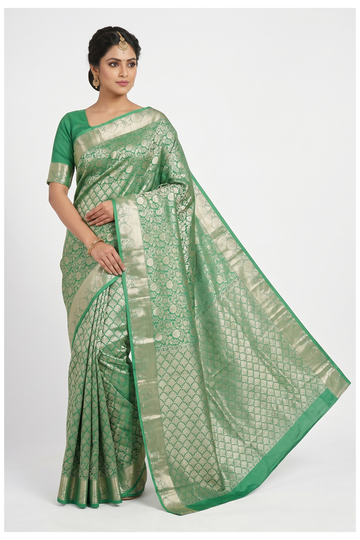 Emerald Green Banarasi Silk Saree With Weaving