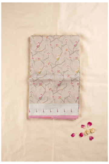Ecru South Silk Art Silk Wedding Saree