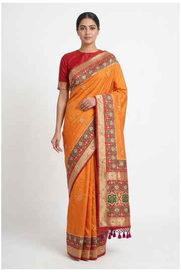 Orange Banarasi Art Silk Wedding Saree