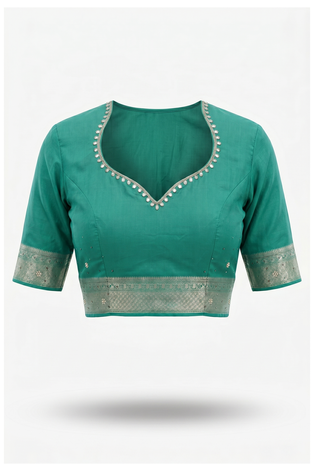 Glossy Teal Banarasi Silk Saree With Weaving