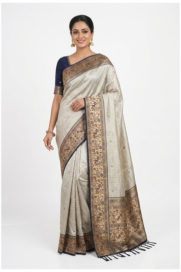 Champagne Tissue South Silk Wedding Saree