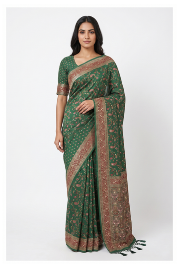 Bottle Green Banarasi Art Silk Wedding & Party Wear Saree