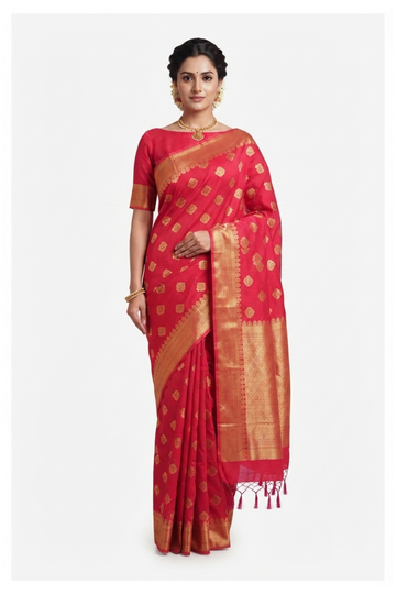 Crimson Red Banarasi Art Silk Wedding And Party Wear Saree