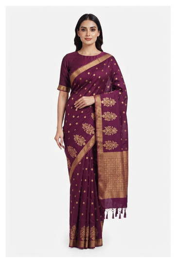 Wine Banarasi Art Silk Wedding Saree