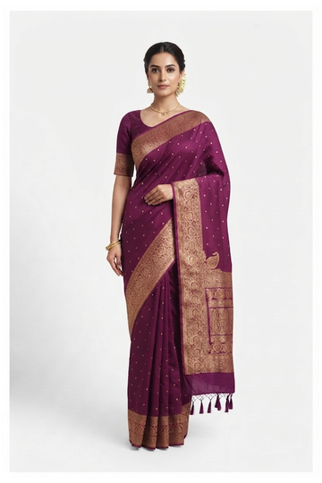 Wine Banarasi Art Silk Wedding Saree