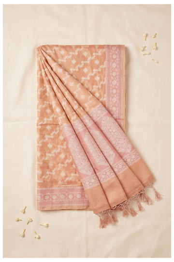 Peach Cotton Saree For Wedding, Party & Gifting