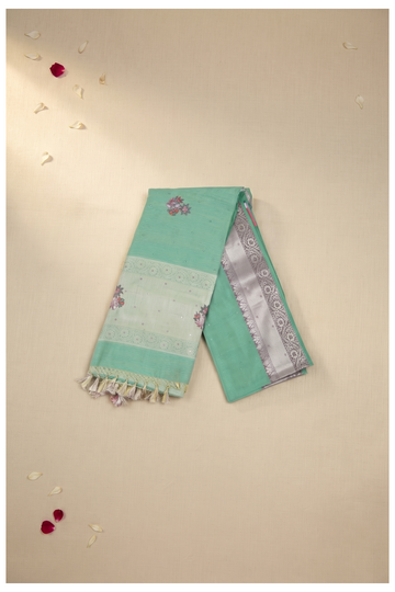 Aqua Green Cotton Wedding & Party Saree