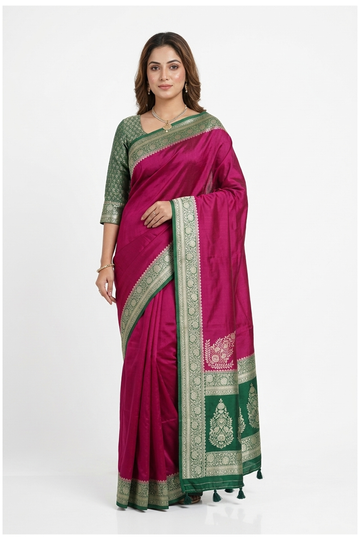 Magenta Banarasi Art Silk Saree For Wedding & Party Wear