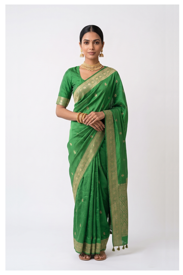 Parrot Green Banarasi Art Silk Wedding Saree