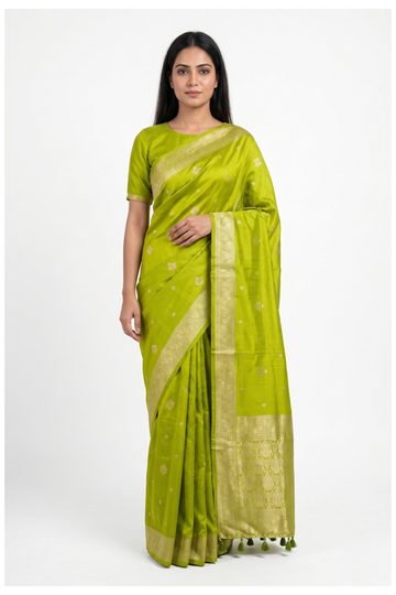 Lime Green Banarasi Art Silk Wedding Saree