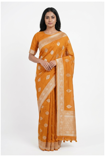Mustard Banarasi Dola Silk Wedding Haldi Saree
