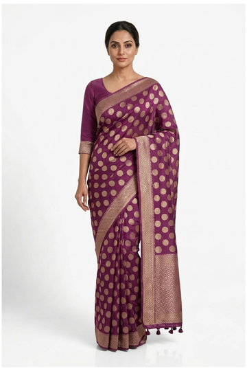 Wine Dola Silk Banarasi Wedding Party Wear