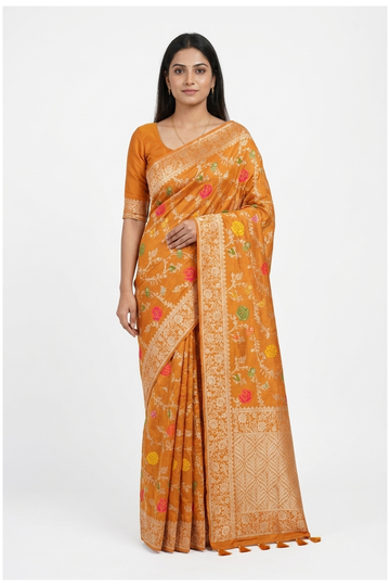 Rust Banarasi Dola Silk Wedding & Party Wear Saree