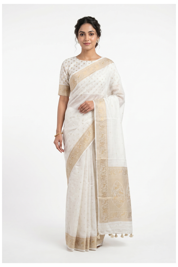 Ivory Banarasi Art Silk Saree For Gifts And Parties
