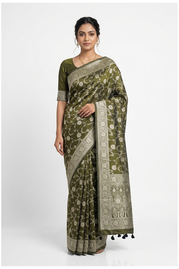 Olive Green Banarasi Art Silk Wedding Saree