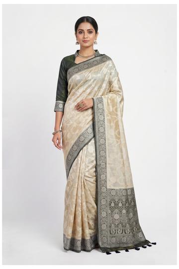 Ivory Banarasi Art Silk Wedding Saree
