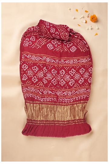 Crimson Red Bandhni Gajji Silk Wedding Saree