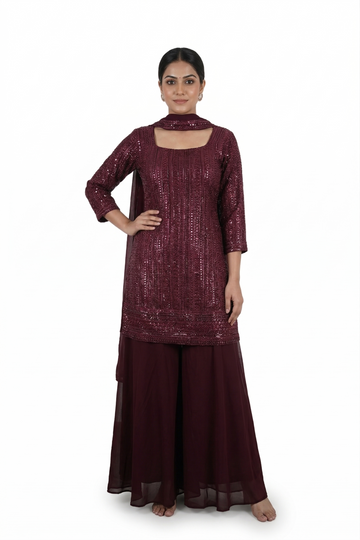 Wine Kurta Palazzo Set