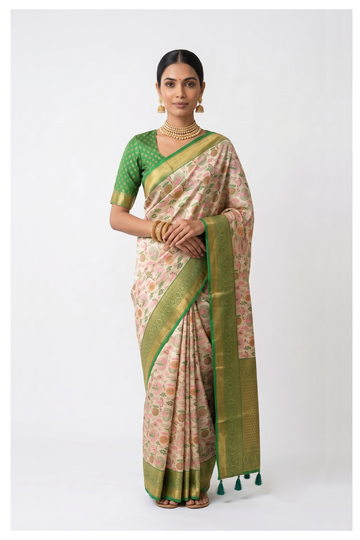 Champagne South Silk Tissue Wedding Saree