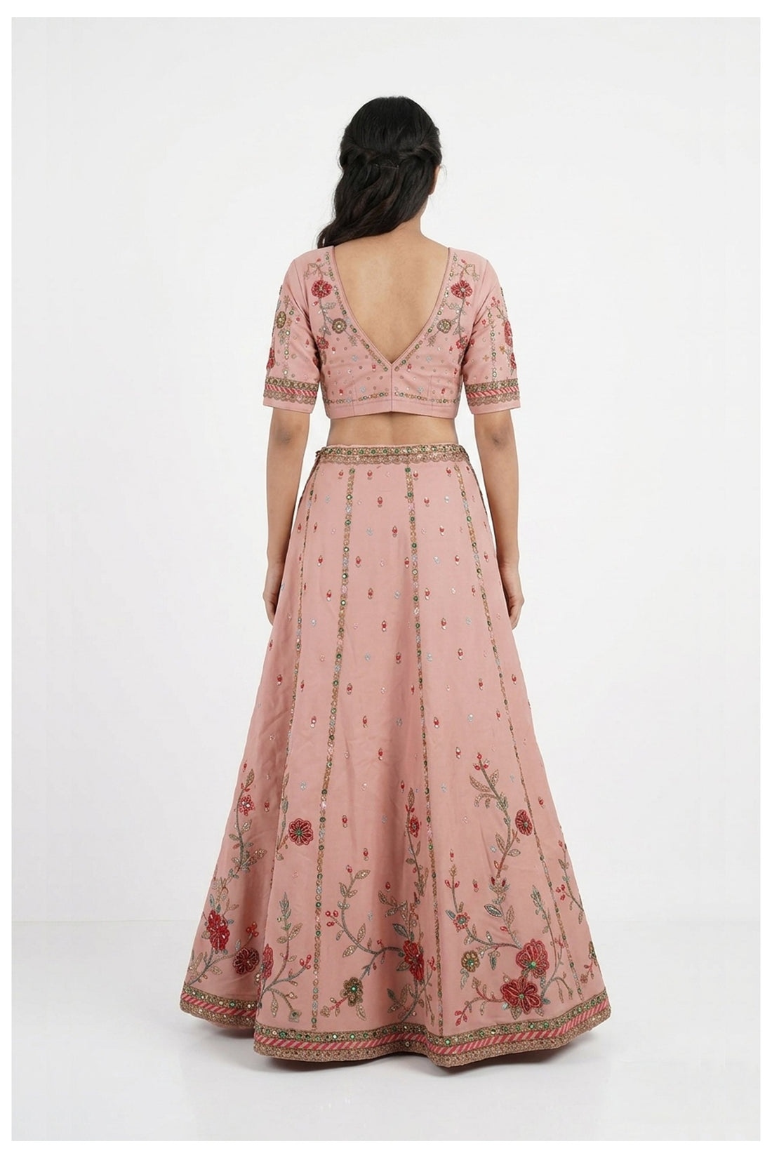 Blush Pink Floral Embroidered Lehenga Choli With Net Dupatta