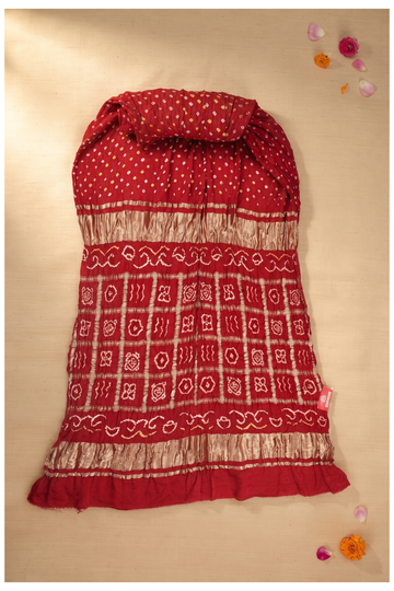 Maroon Bandhani Gharchola Gajji Silk Wedding Saree