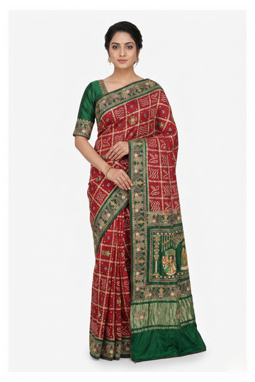 Maroon Pure Gajji Silk Gharchola Wedding Saree