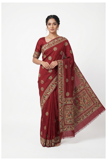 Maroon Gharchola Gajji Silk Wedding Saree