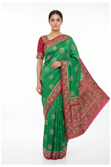 Bottle Green Gharchola Art Silk Wedding & Party Wear Saree