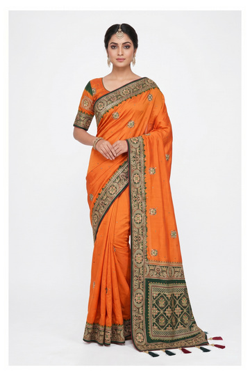 Deep Orange Gharchola Art Silk Wedding Party Wear