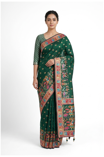 Bottle Green Banarasi Dola Silk Wedding Party Saree