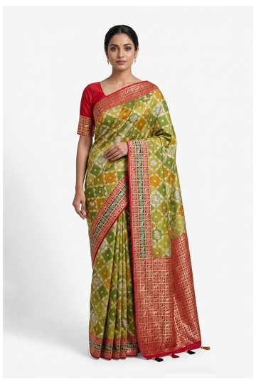 Mehendi Green Banarasi Dola Silk Wedding & Party Wear Saree