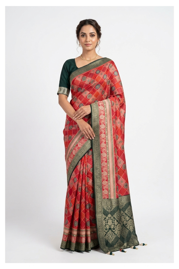 Red Banarasi Dola Silk Wedding Party Wear Saree