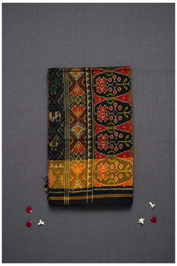 Classic Black Patola Pure Silk Saree With Traditional Ikat Heritage Weaving
