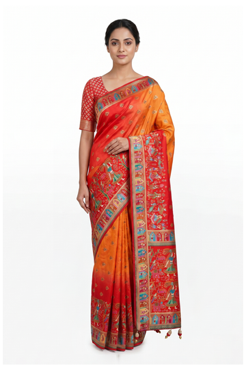Red Banarasi Art Silk & Crepe Silk Wedding Party Wear Saree