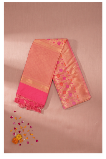 Golden Peach Banarasi Art Silk Wedding Party Saree