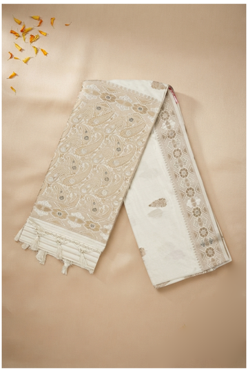 Ivory Banarasi Art Silk Wedding Party Wear Saree
